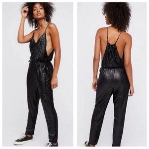 Free People Metallic Black Sequin Jumpsuit Size S